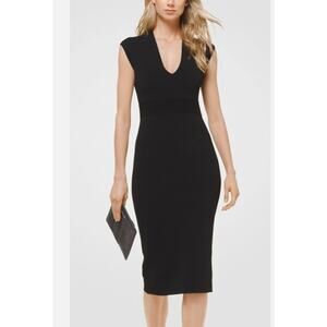 Michael Kors Chic Office Ribbed Sweater Sleeveless V-neck Midi Dress Size L